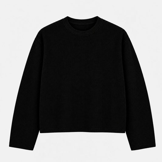 PLAIN BLACK WAFFLE FULL SLEEVE