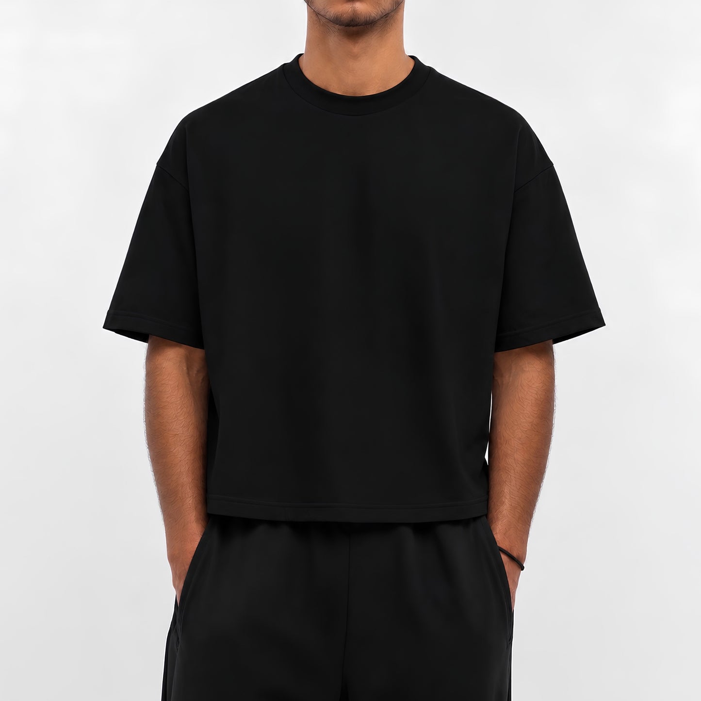 BLACK CROPPED BOXY FIT T-SHIRT