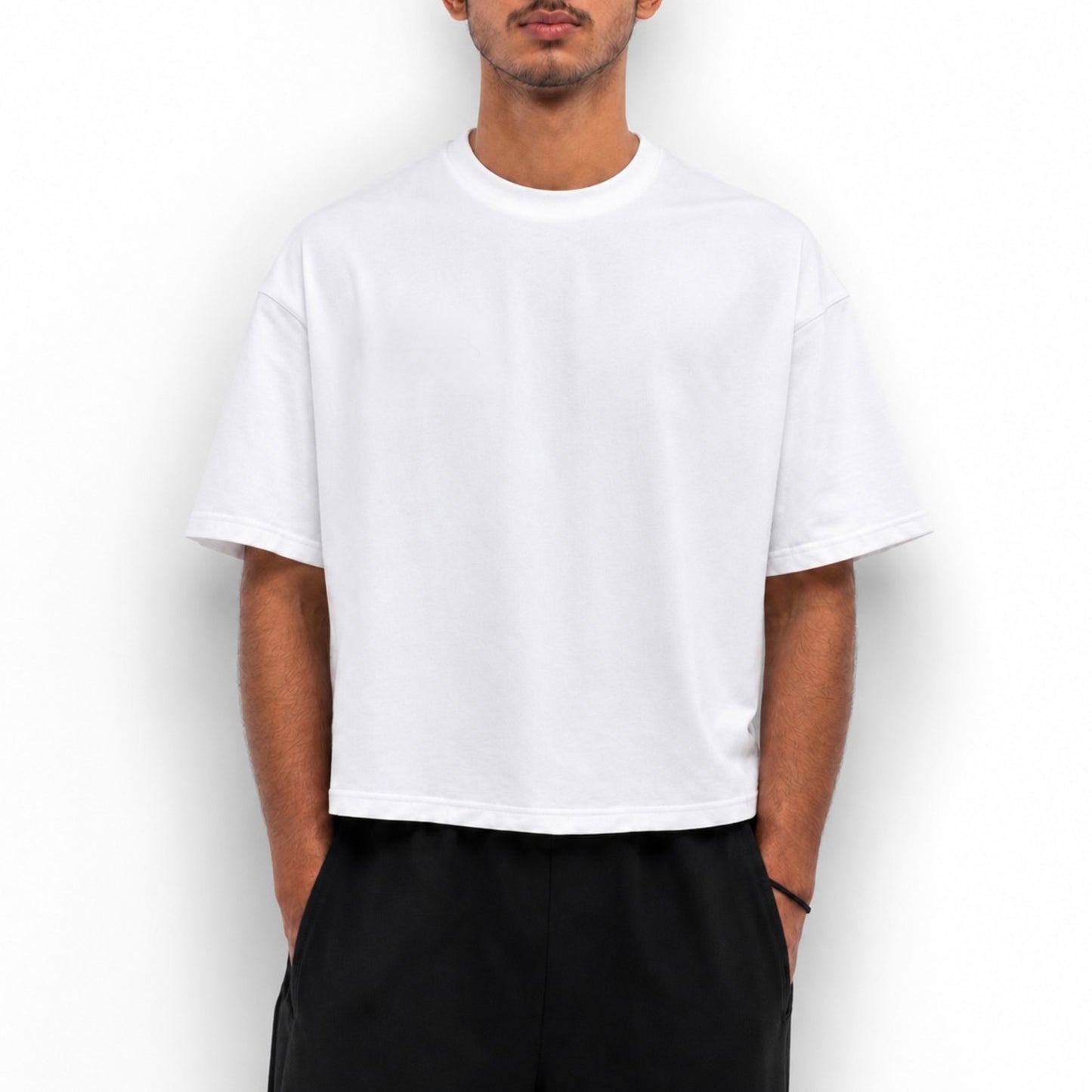 WHITE CROPPED BOXY FIT T-SHIRT